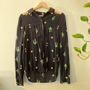 Cactus Cut-Out Shoulder Button-up